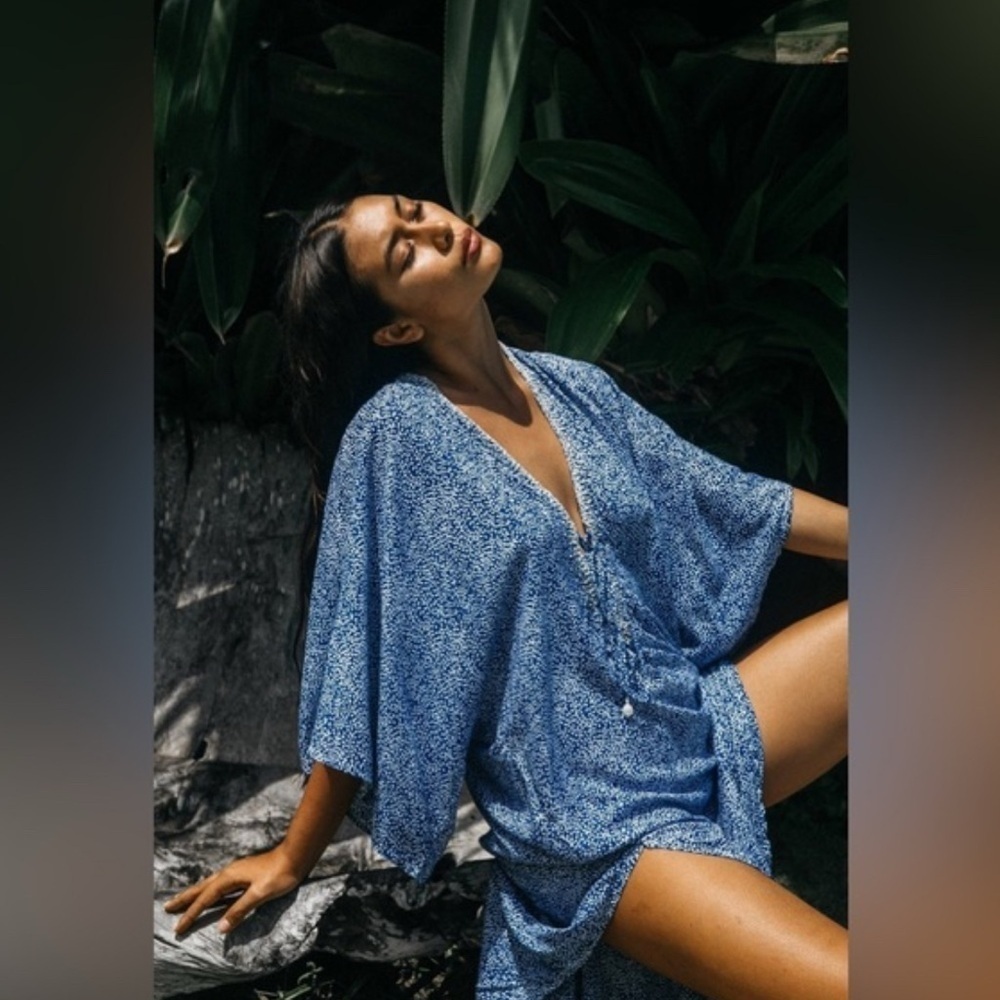 Walker & Wade Hand Beaded Mallorca Kaftan in Royal Blue XS